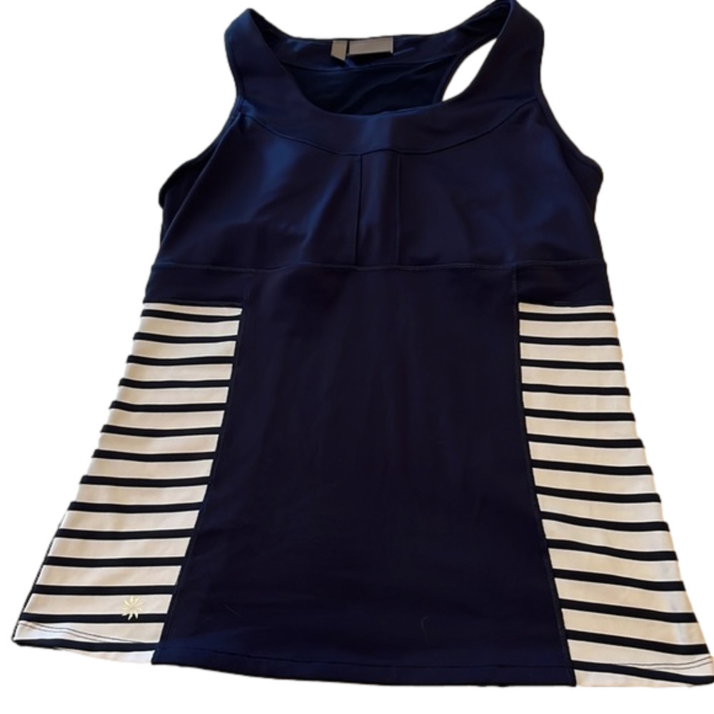 ATHLETA exercise top, size large, navy blue/white, good condition